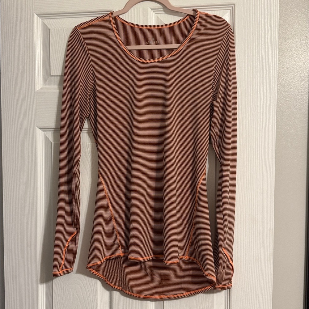 Athleta Orange Striped Long Sleeve Tee